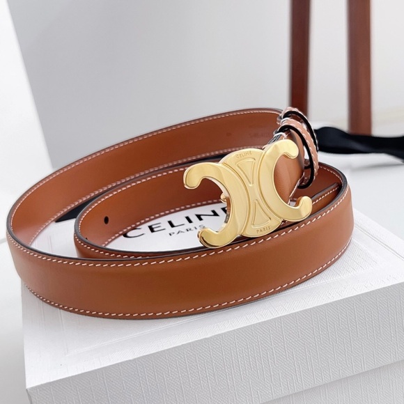 Celine Brown Leather Belt with Gold Emblem - Picture 1 of 5